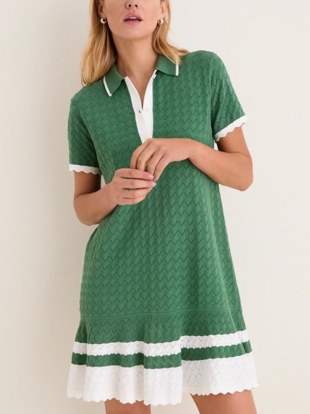 Tuckernuck May Green Knit Polo dress with White Trim